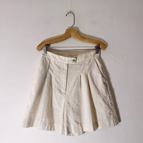 Mango Suit Pinstripe Shorts High Waisted Cream Brown Stripes - Picture 5 of 5